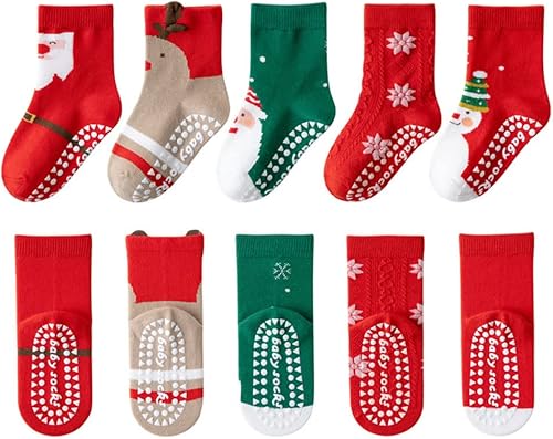 SUITBOY Calcetines de Navidad para niños, calcetines antideslizantes para bebés, regalos coloridos de Navidad para niños y niñas, calcetines cálidos