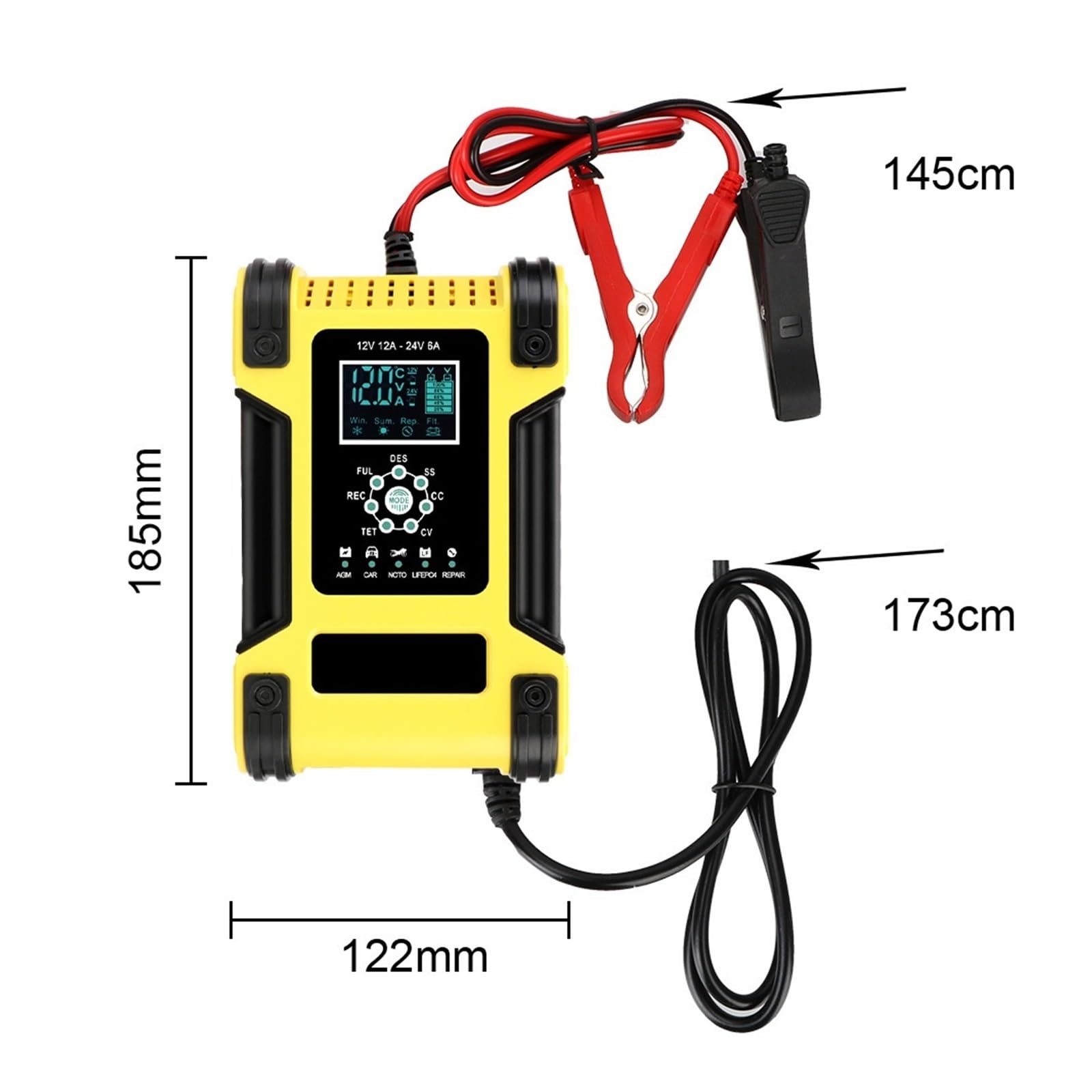 12V/12A Akumulator Litowo-żelazowy Ładowarka Do Akumulatora Kwasowo-ołowiowego Cyfrowy Wyświetlacz LCD Motocykl Samochodowa 7 Etap łAtwa W UżYciu