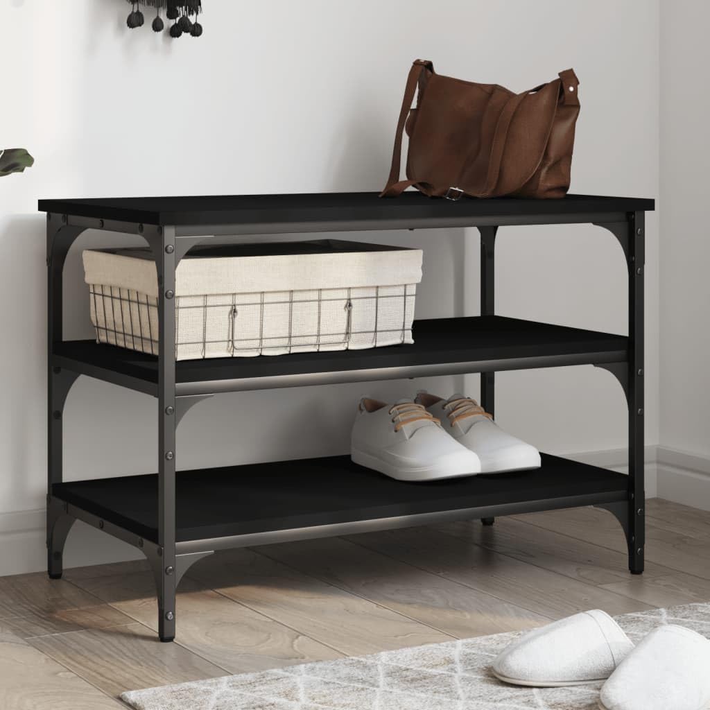 Stojak na buty czarny 70 x 38,5 x 49 cm z drewna wielowarstwowego z 3