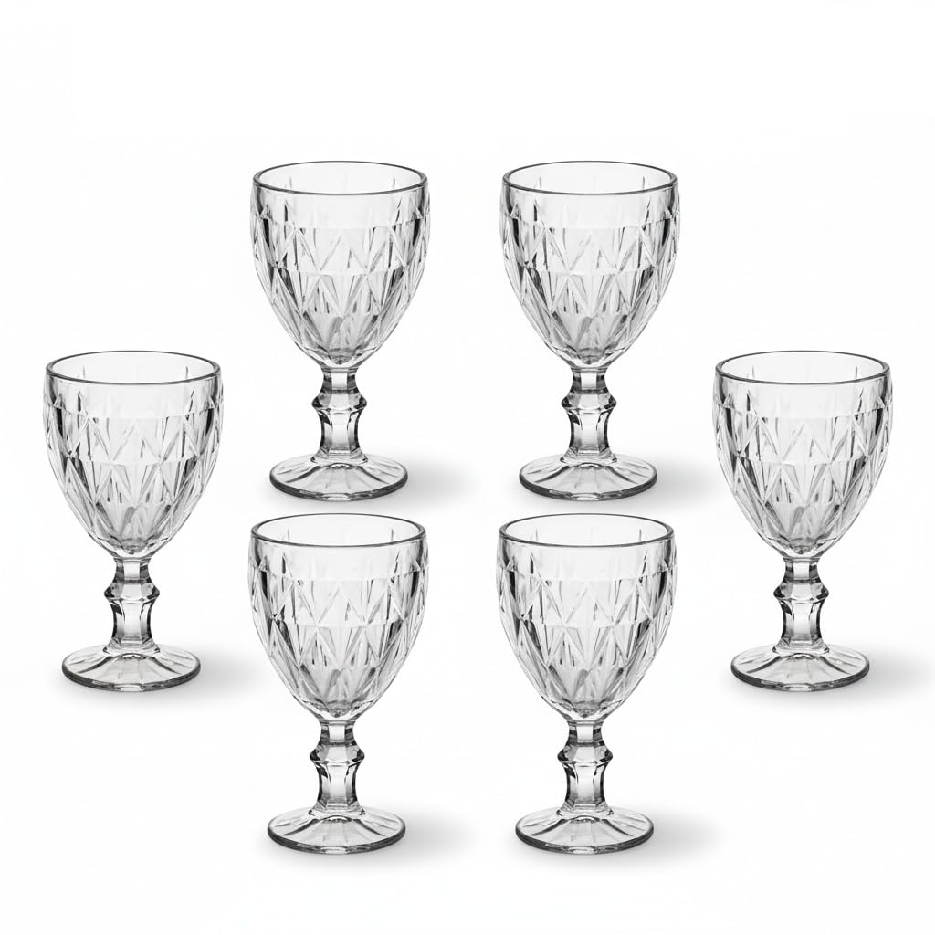 Imagem da oferta Jogo 6 Taças de Vidro Grande Diamond Bico Jaca 325ML Transparente Luxo para Vinho, Água e Drinks