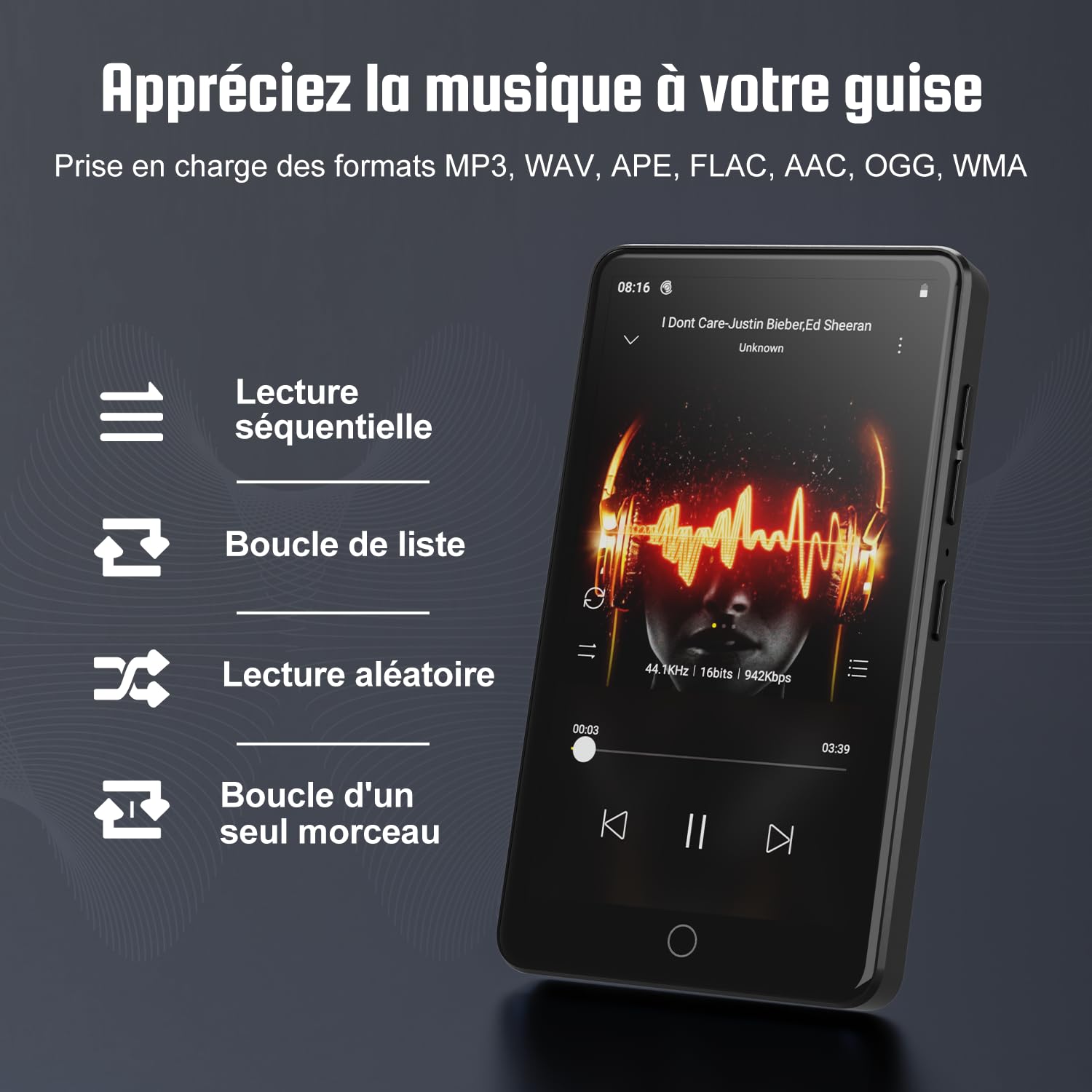 Lecteur MP3 144GB avec WiFi et Bluetooth, écran Tactile 4.02" IPS HD, Lecteur MP4 avec Haut-parleurs, Lecteur de Musique Android Compatible avec Spotify, Deezer et Play Store
