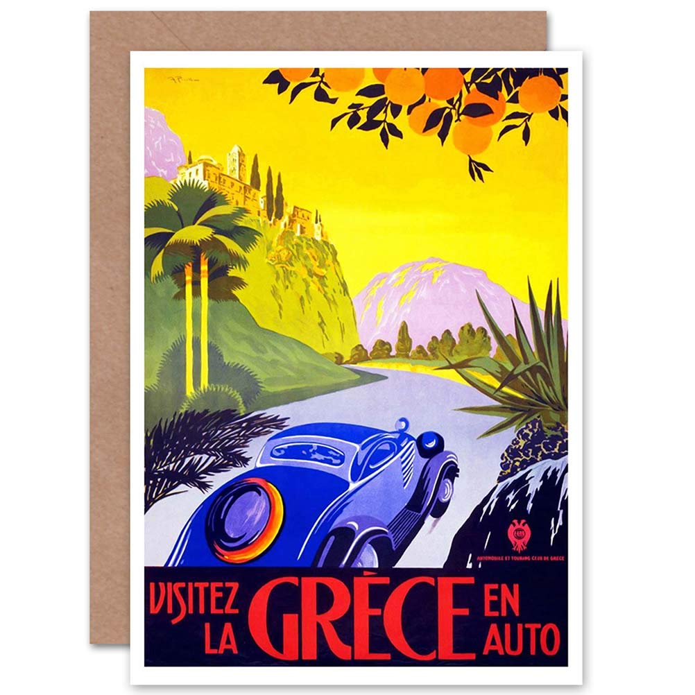 Wee Blue Coo TRAVEL VISIT GREECE BY CAR SUN FRANCE BIRTHDAY BLANK GREETINGS CARD