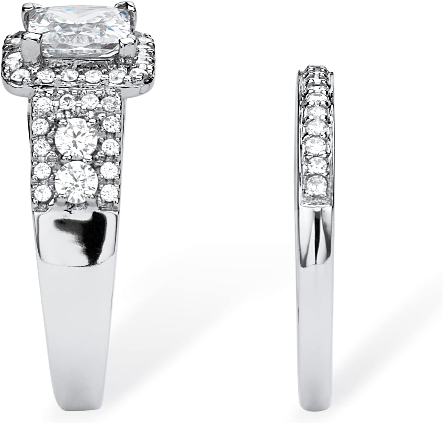10K White Gold Princess Cut Cubic Zirconia Halo Bridal Ring Set