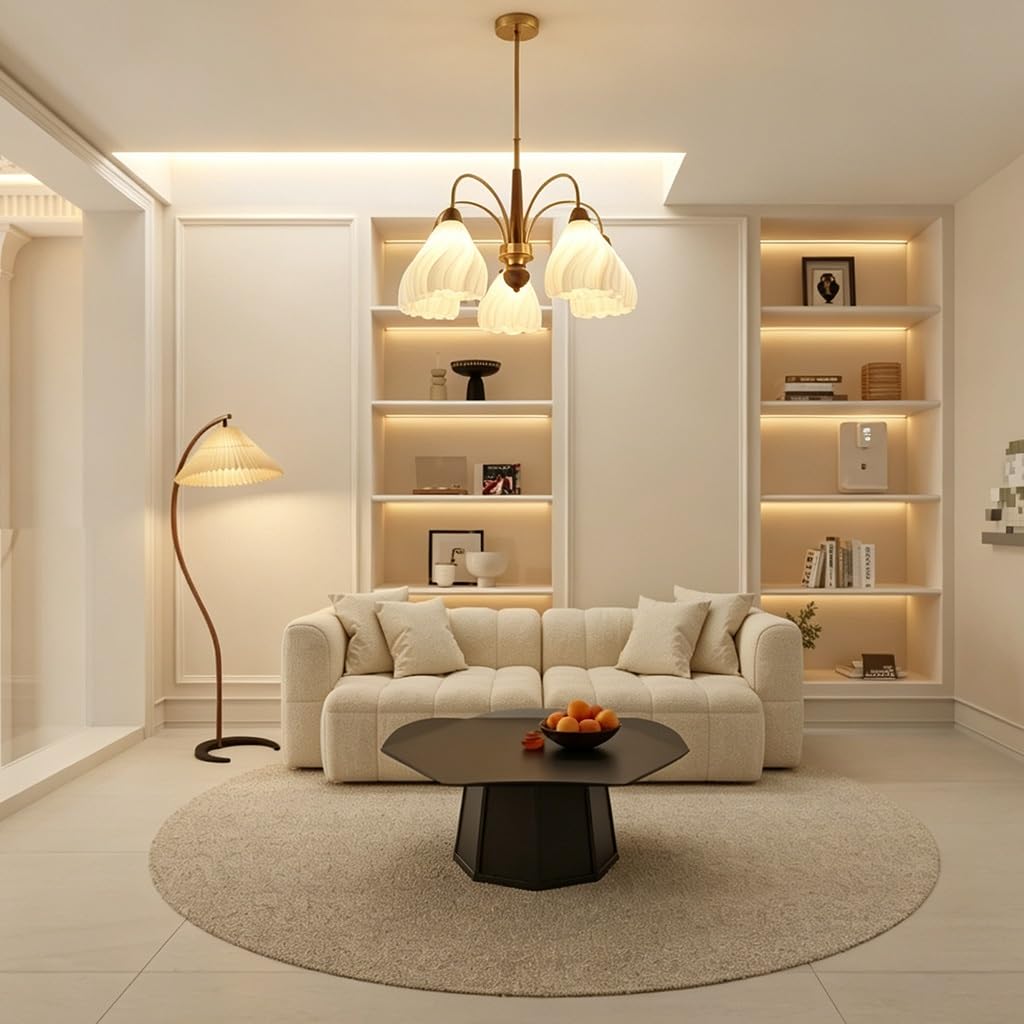 Lampada da soffitto a filo a forma di fiore Plafoniera a filo in ferro in stile vintage lampada in stile francese color crema Compatibile con lampadine E27 Per soggiorni e sale da pranzo