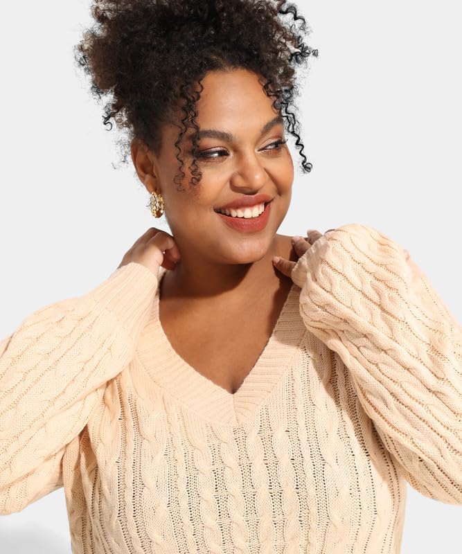 Image of TIYOMI Plus Size Sweaters for Women 2025 Long Sleeve Pullover Sweaters V Neck Casual Fall Tops Loose Winter Knit Sweater