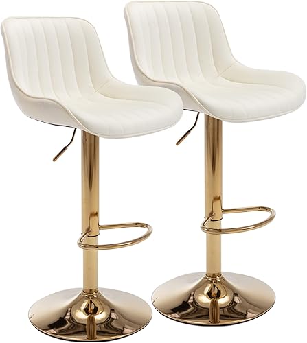 Homtique Gold - Juego de 2 taburetes de bar giratorios ajustables en altura de mostrador, moderno taburete de bar de terciopelo con respaldo bajo y Homtique Gold - Juego de 2 taburetes de bar giratorios ajustables en altura de mostrador, moderno taburete de bar de terciopelo con respaldo bajo y