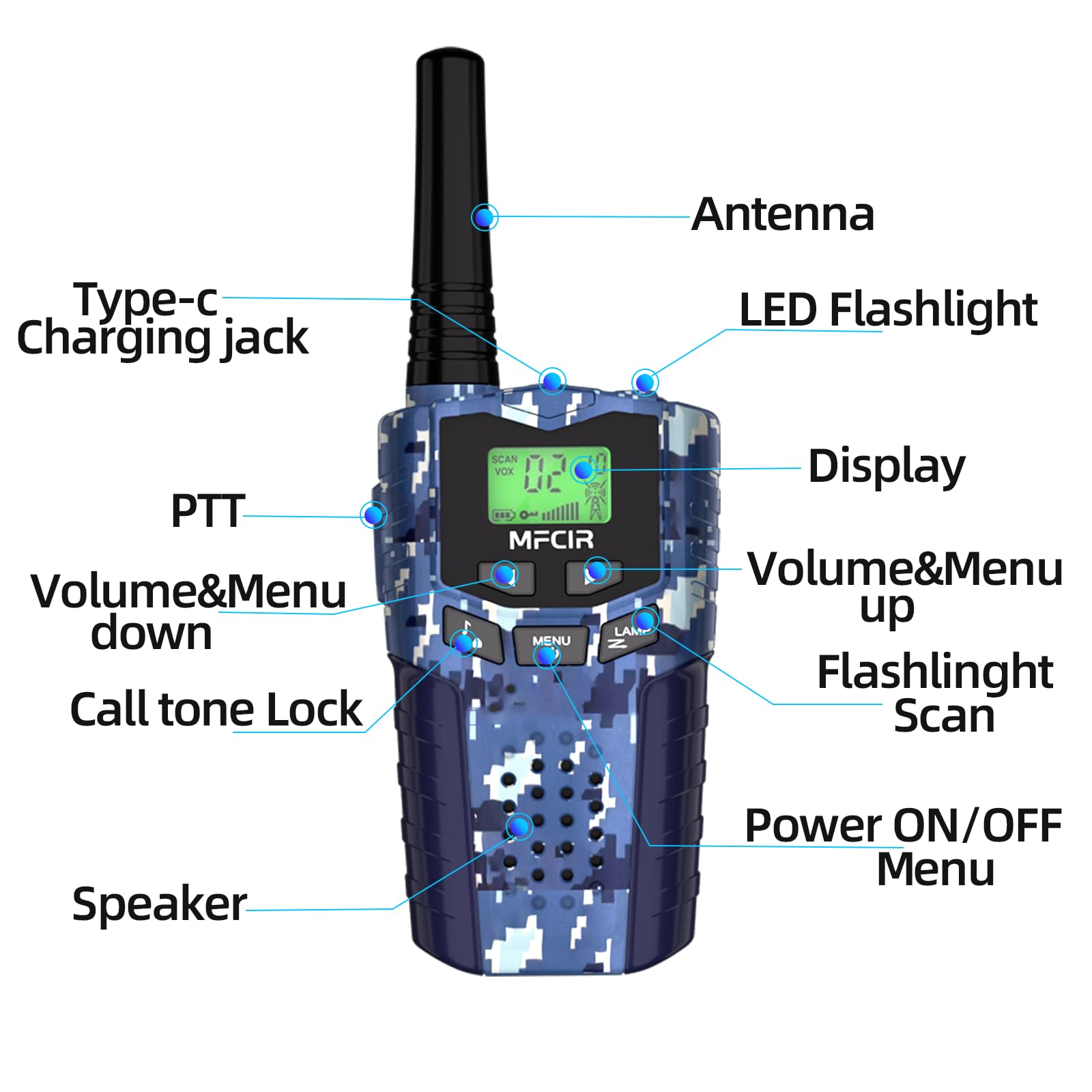 Walkie Talkies de camuflaje recargables para niños, paquete de 3 unidades de largo alcance, trabajo de 48 horas en espera 7D, linterna LED, juegos de campamento al aire libre, juguetes regalos para 5