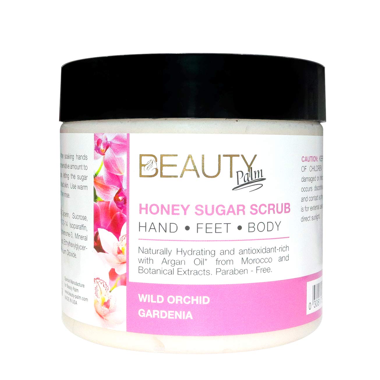 Beauty Palm Honey Sugar Scrub | Wild Orchid Gardenia | 550G, Skin Hydrating, Anti-Oxidant Formula for Feet Hand and Body, Paraben Free | 100% Botanical Extracts