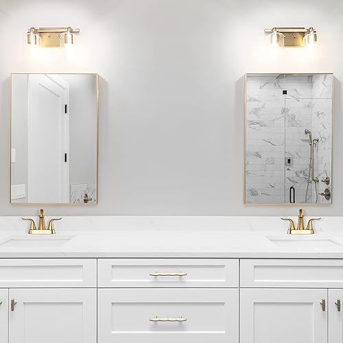 Miniatura 2 de WOWOW Grifo de Lavabo de Baño de 4 Pulgadas  Grifo de Tocador Central Dorado Cepillado con Varilla de Elevación y Desagüe, Grifo Mezclador Moderno