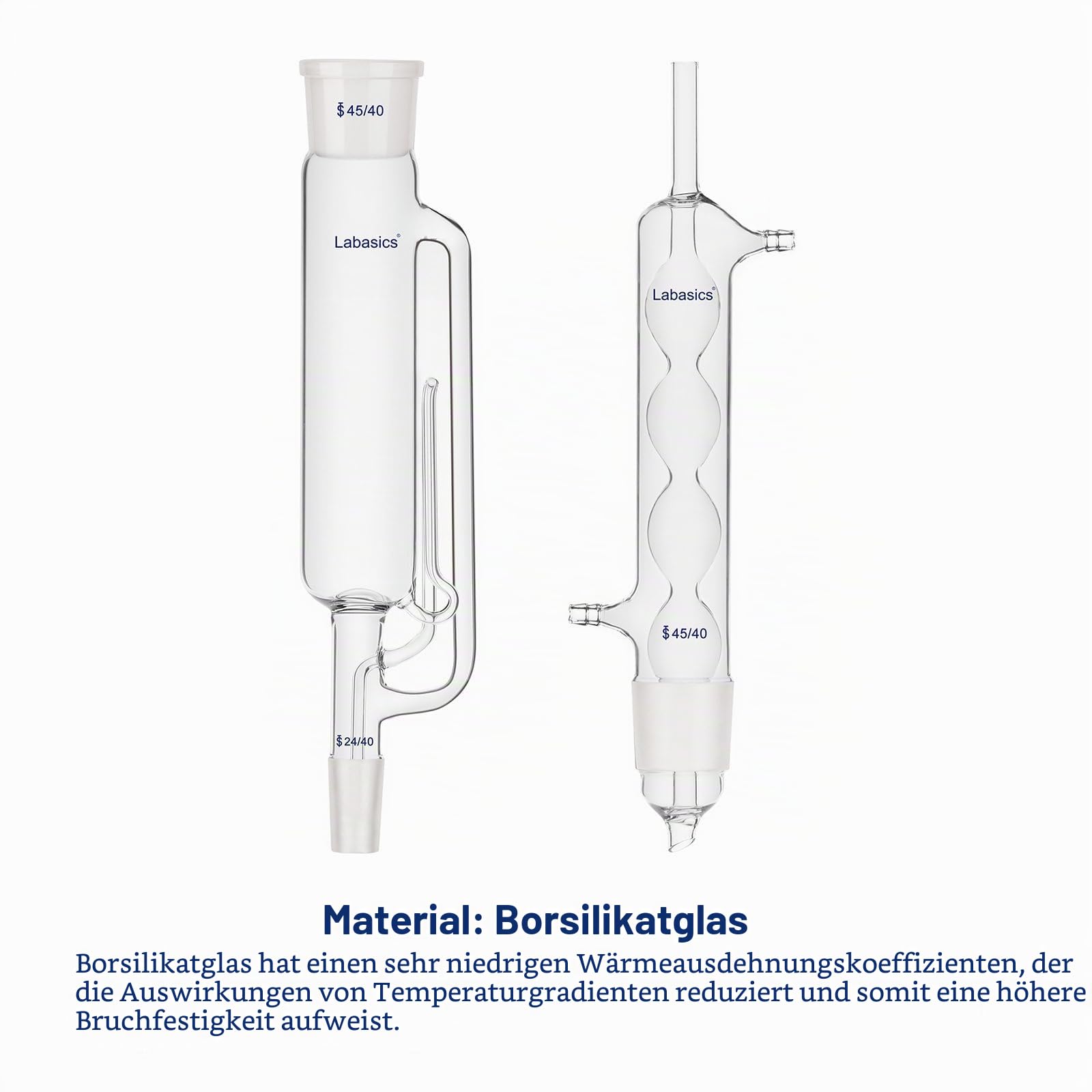 Labasics 500 ml Extraktion Apparat vom Typ Soxhlet, Borosilikatglas 45/40 Soxhlet Extraktor mit Allihn Kondensator, 2er-Pack