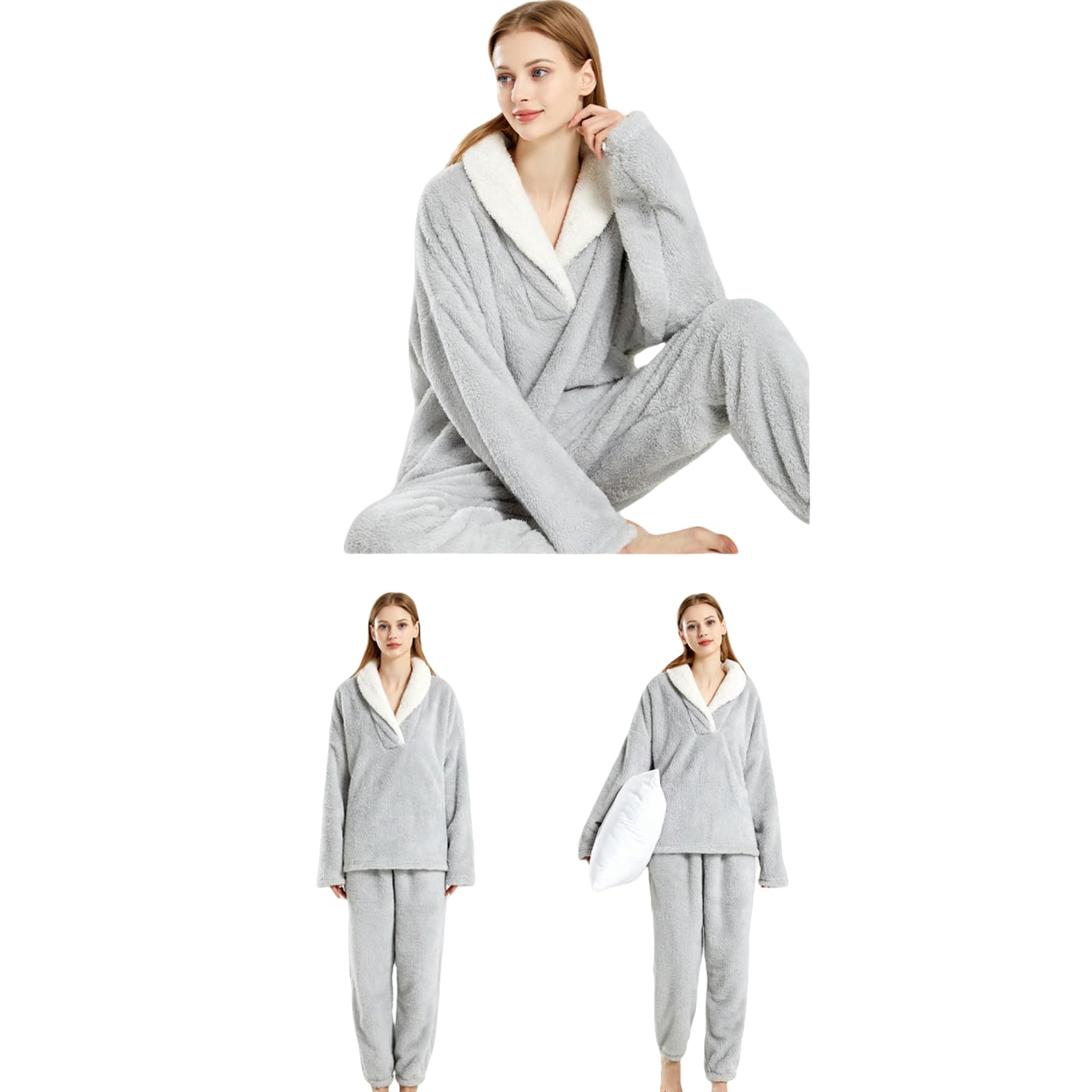 Pijamas De Mujer Pijamas De Mujer Nuevos De Invierno Y Navidad, Gruesos, Cómodos, De Algodón, Ropa De Estar por Casa, Conjunto De Pijamas Térmicos para Mujer-rojo-2xl
