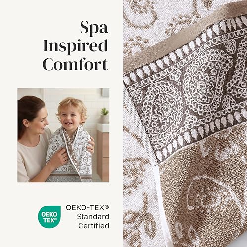Image of Modern Threads 6 Piece Bath Towel Set - Bathroom Set with 2 Bath Towels, 2 Hand Towels, and 2 Wash Cloths - 100% Cotton, Super Absorbent & Extra Soft - Reversible Floral Trail (Taupe Brown)