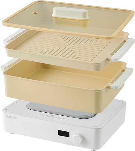 Miniatura 10 de Dr.HOWS Doran Doran - Sartén eléctrica 3 en 1, combinación de múltiples cocciones, parrilla rectangular y parrilla con revestimiento antiadherente