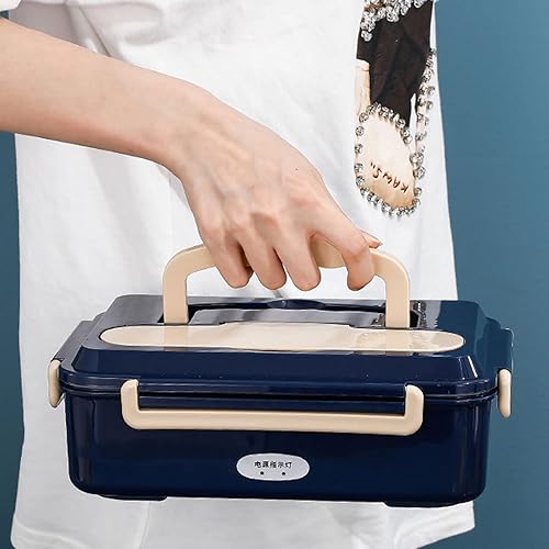 Miniatura 3 de Fiambrera eléctrica, 40W-80W de acero inoxidable de 1.5 L de frescura calentada, compartimento portátil con asa portátil, 2 rejillas con cuchara y