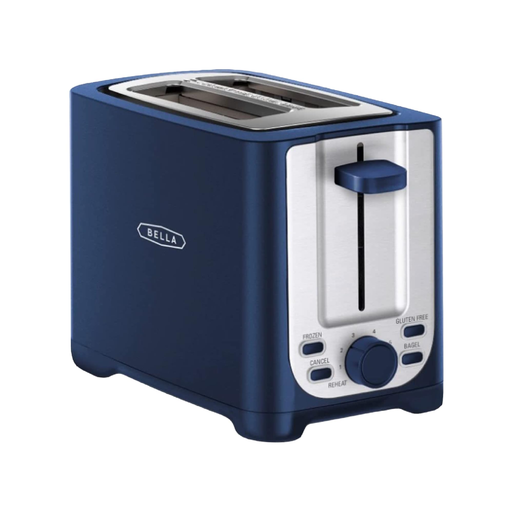 BELLA 2 Slice Toaster with Auto Shut Off - Extra Wide Slots & Removable Crumb Tray and Cancel, Defrost & Reheat Function - Toast Bread, Bagel & Waffle, Blue