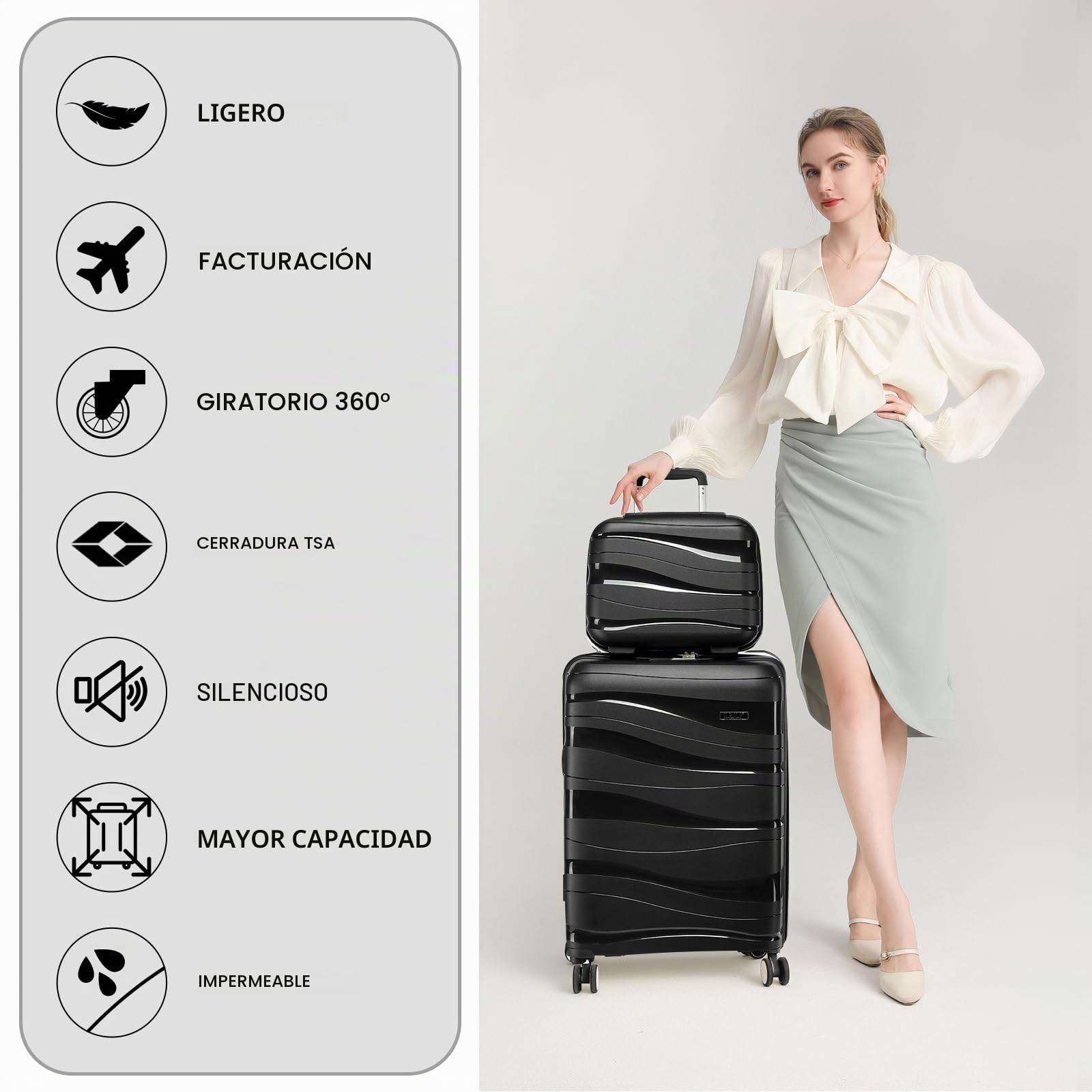 Kono Maleta de Cabina Grande 76cm Maleta de Viaje Ligera Portátil con Cerradura TSA Resistente(100L,Negro)