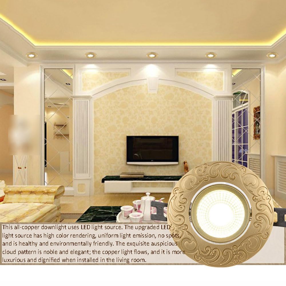 WLBHWL 4 Inch LED Gimbal Retrofit Recessed Light Dimmable, Brass Hand Carved Finish Directional LED Eyeball Can Light for Ceiling, Adjustable LED Downlight,