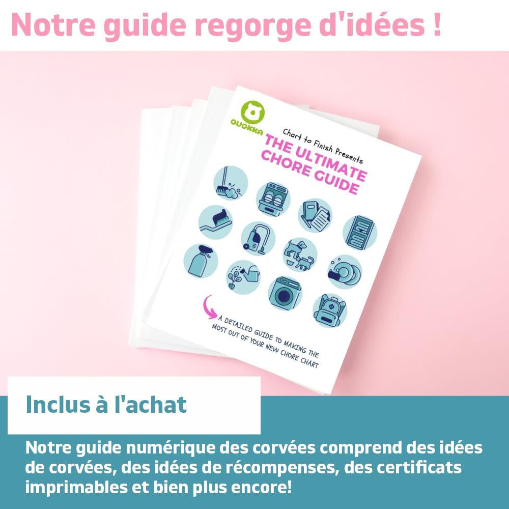 QUOKKA Tableau Magnétique pour Enfants - 40,6x30,5 cm Planificateur Visuel Récompenses - Ardoise Comportement Enfants 84 Aimants 102 Étoiles - Routine Responsabilité - Version Française