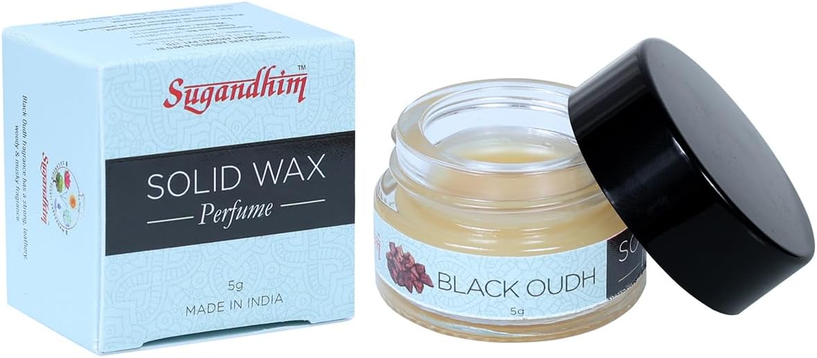 Sugandhim Solid Wax Perfume Black Oudh 5gms, Travel Pocket Friendly Unisex Long Lasting Strong Fragrance, Alcohol Free Perfume with Blend of Bees, Floral Wax and Natural Essence, Gifts For Men & Women