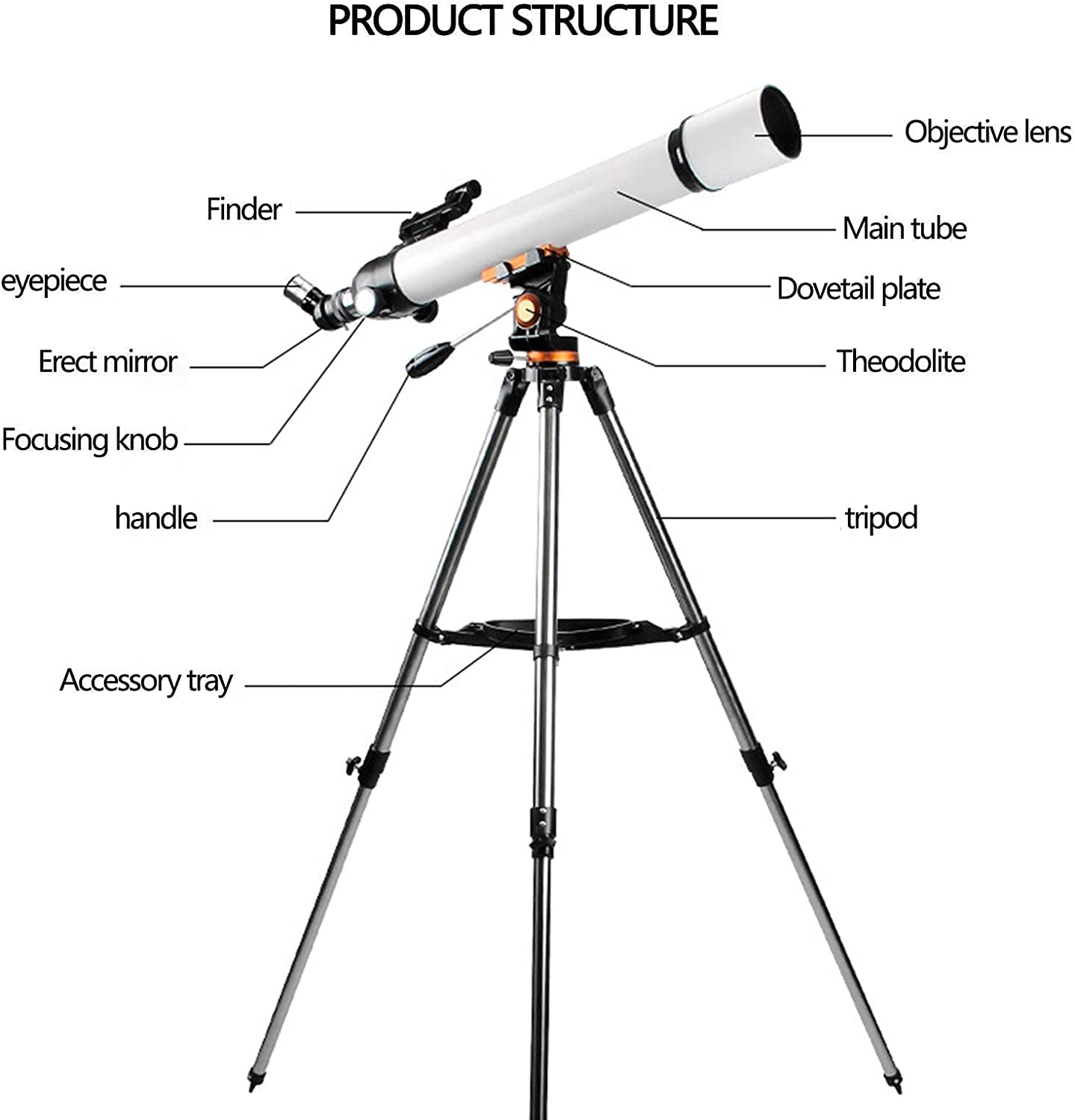 Télescopes réfracteurs Ultra HD, télescope 700/70 mm pour débutants, télescope de Voyage astronomique Professionnel pour Adultes, avec trépied + chercheur + Sac à Dos de Voyage + 2 oculaires + Len