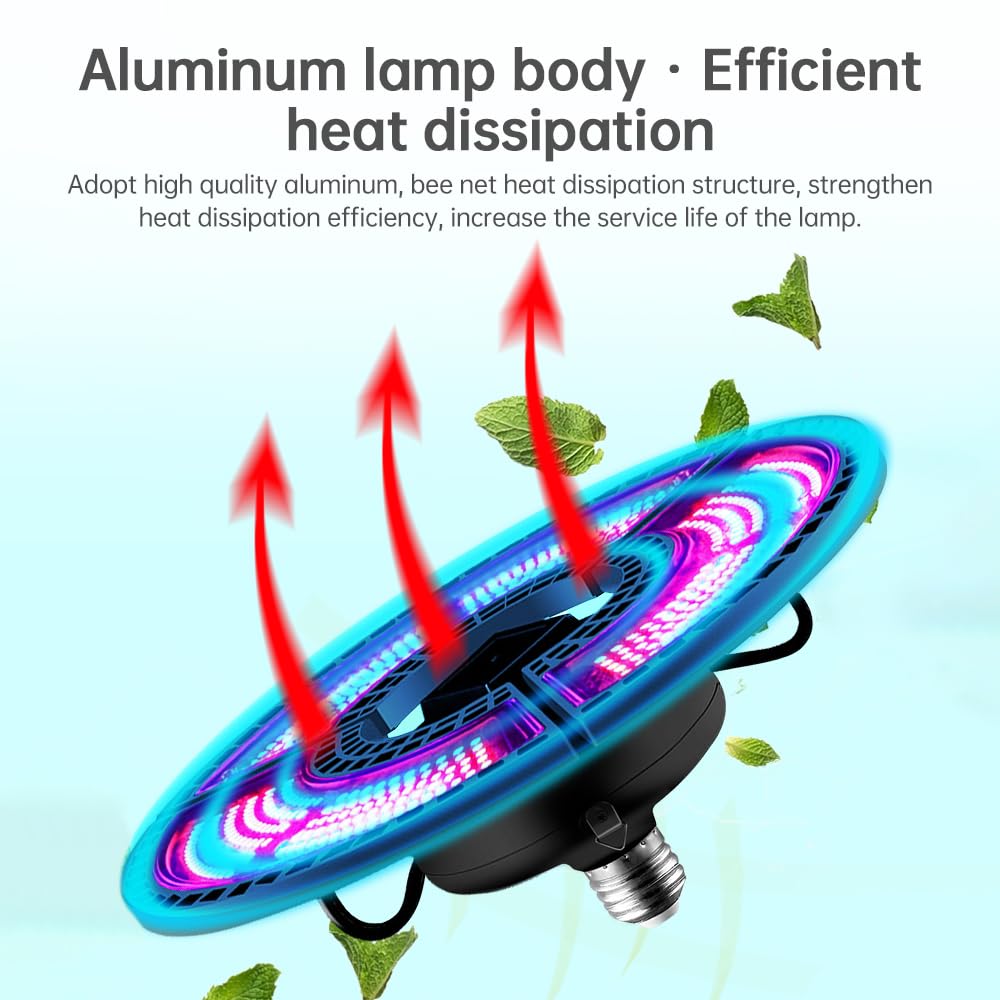 Luci per Piante da Interno 360 LED Spettro Completo Luce Rossa Blu Copertura Totale 90° Pieghevole Impermeabile Altezza Regolabile Appeso Luci per Piante da Interno con Base E27