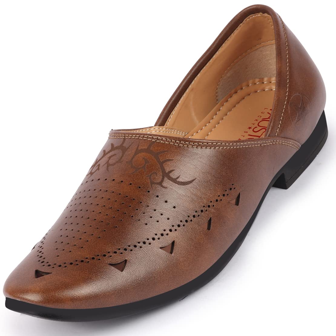 FAUSTO FST FOSME-2049 BROWN-42 Mens Brown Ethnic Wedding Party Laser Cut Perforated Slip On Juttis and Mojaris (8 UK) (B0C3HWTT1M) Amazon Price History, Amazon Price Tracker