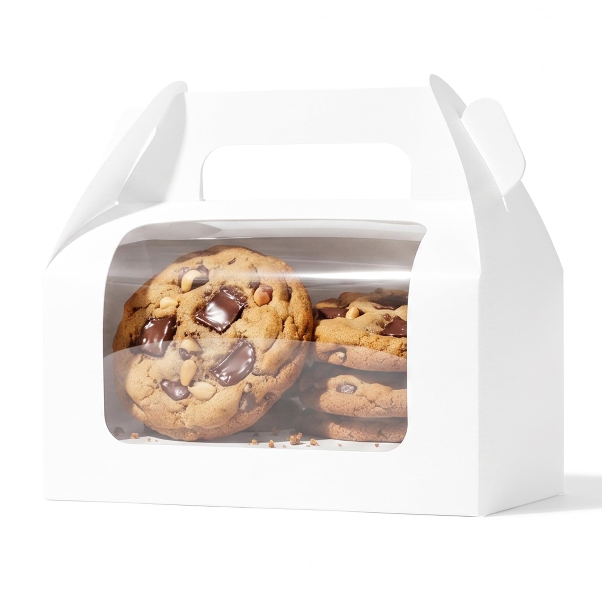 UnicoPak Gable Bakery Boxes with Window and Handle, 30 Pack 16.5x9x9 cm White Food-Safe Cardboard Treat Boxes with Easy-Assembly Auto-Lock Bottom for Cookies, Party Favors and Small Gifts