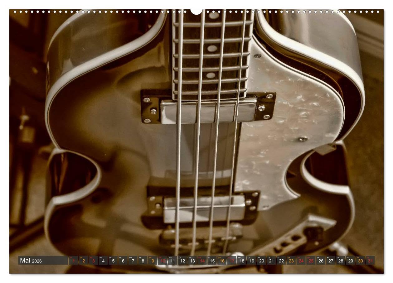 Bassgitarren - einfach cool (hochwertiger Premium Wandkalender 2026 DIN A2 quer), Kunstdruck in Hochglanz: Der Bass - erst wenn er beginnt zu spielen, fängt das Lied wirklich an.
