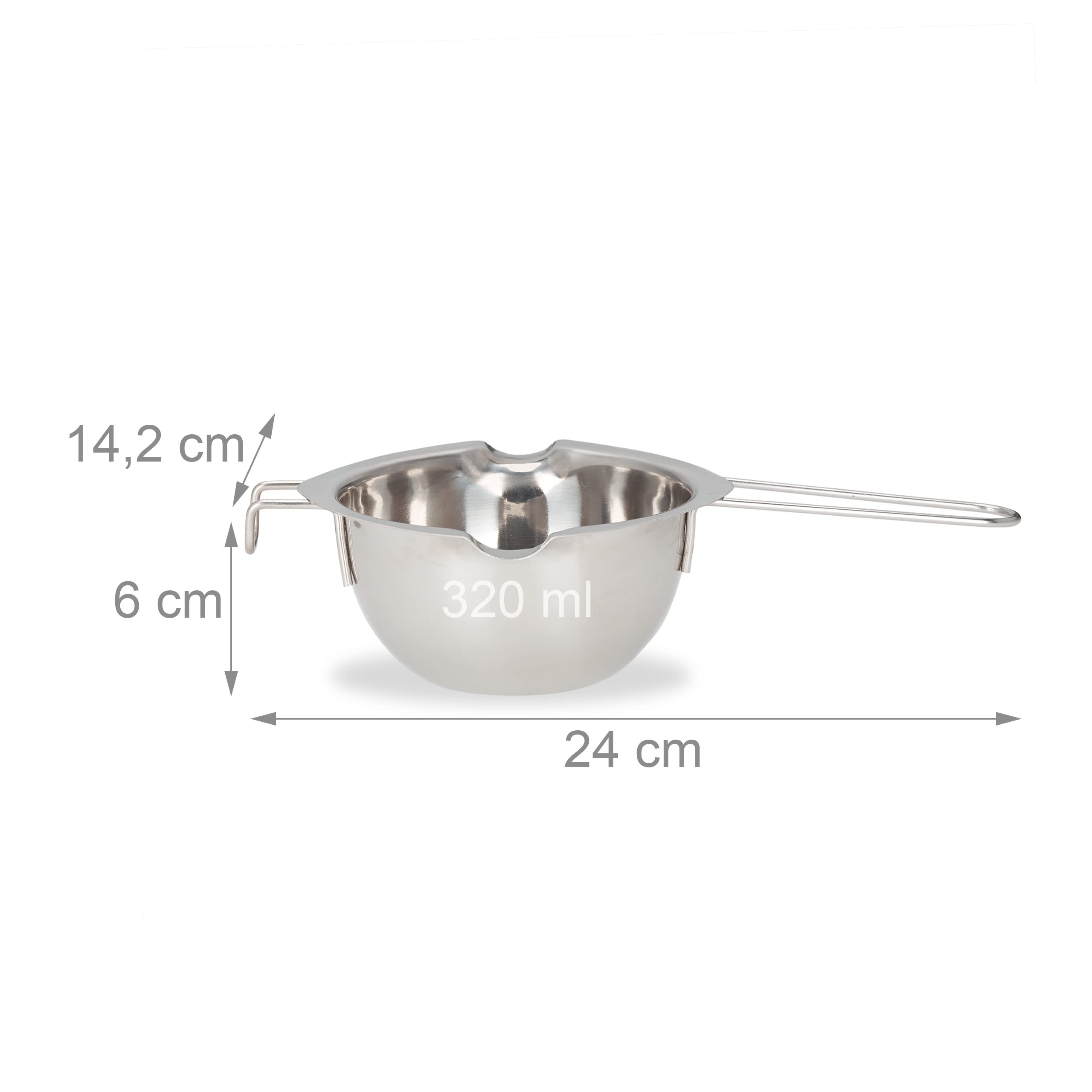 Relaxdays Cazo Baño María, Recipiente Fundir Chocolate, Bol, Cuenco, Acero Inoxidable, 1 Ud., 6 x 24 x 14 cm, Plateado