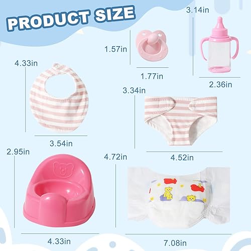 Miniatura 6 de Juego de accesorios realistas para muñecas de bebé, juguetes para muñecas de 12 pulgadas, incluye orinal de muñeca, babero, chupete, pañal y