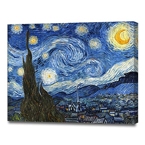 Oiney アートパネル 印象派油絵 壁掛け絵画 壁飾り フィンセント・ファン・ゴッホの絵画作品 （６０ＣＭ×７５ＣＭ、Starry Night、星月夜（糸杉と村）） 『星月夜（糸杉と村）』 ６０ｃｍ×７５ｃｍのサムネイル