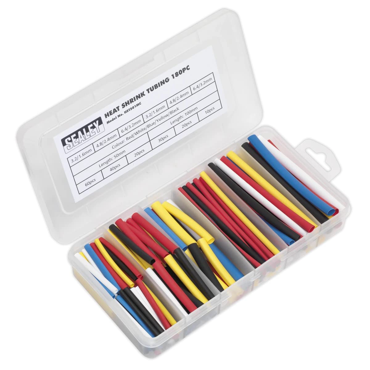 Sealey Heat Shrink Tubing Assortment 180Pc 50 & 100Mm Mixed Colours