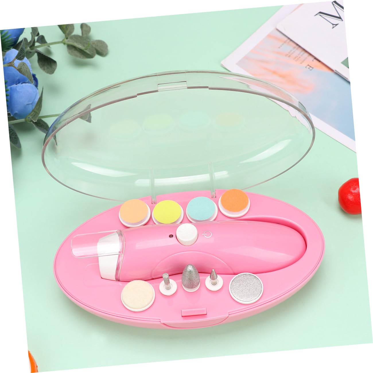 ERINGOGO 1juego Kit De Cuidado De Uñas Para Bebés De Cortauñas Eléctrico Cabezas Intercambiables y Luz Nocturna Para Recién Nacidos y Mamás Color Rosa