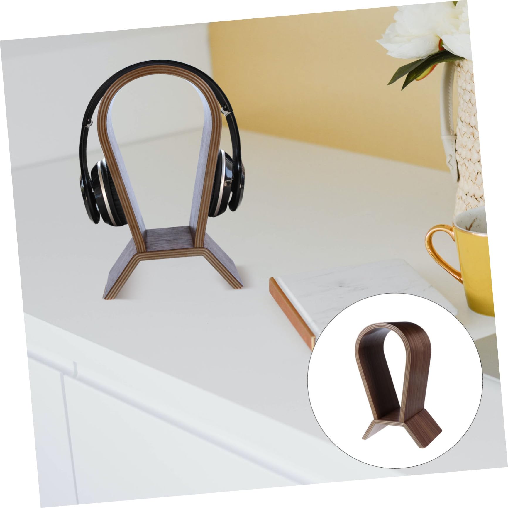 OSALADI Soporte para Auriculares Gaming en Madera de Nogal Natural Expositor Organizador para Auriculares Gaming y Oficina