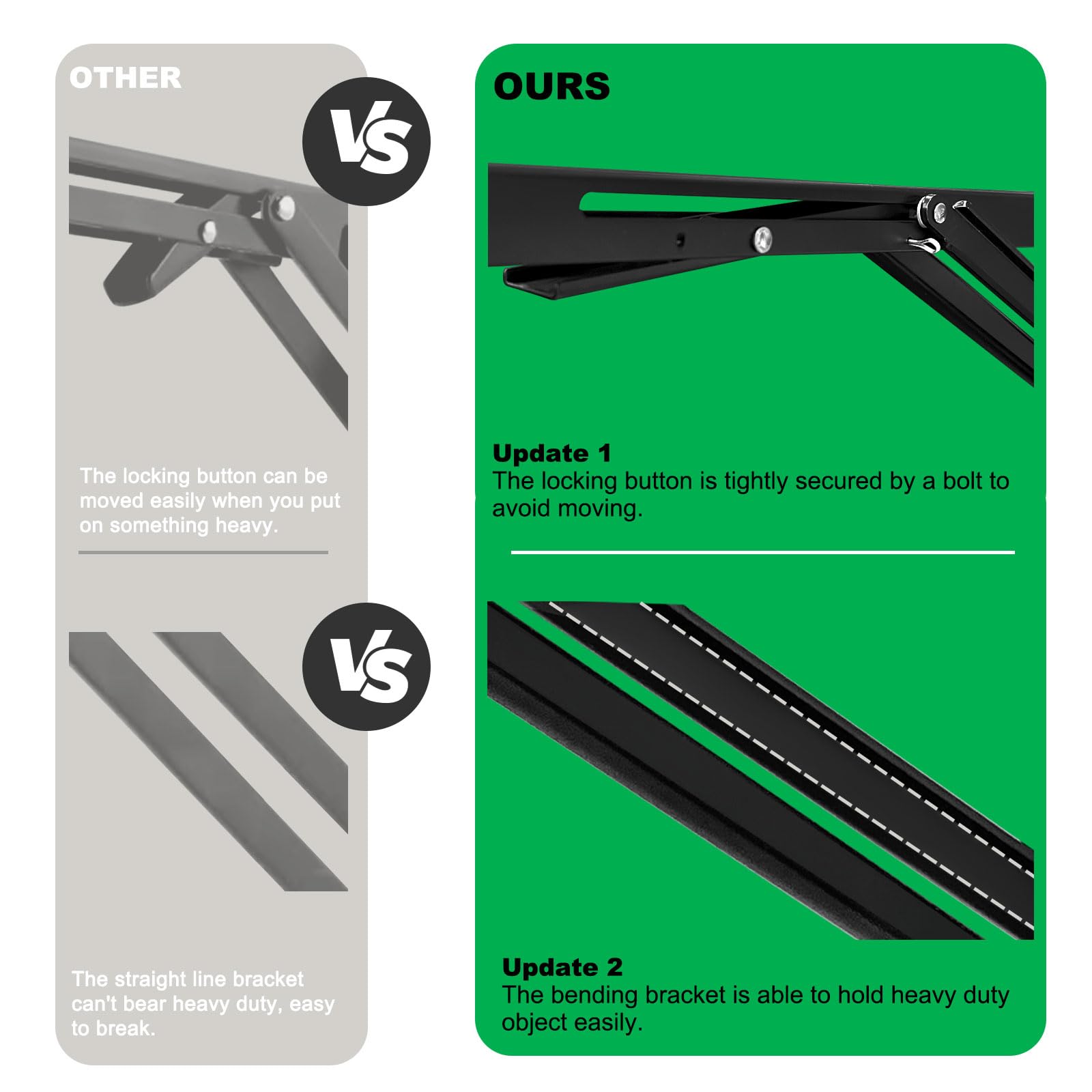 Confezione da 45,7 cm, staffe pieghevoli per mensole, 45,7 cm, resistenti, pieghevoli, colore nero