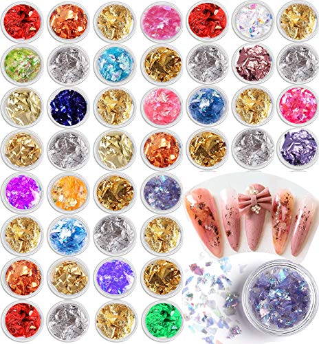 44 Packs Nail Paillette Chip Foil Nail Glitter and Ice Mylar Shell Foil Slice for Nail Art Decoration, Make up and DIY Craft
