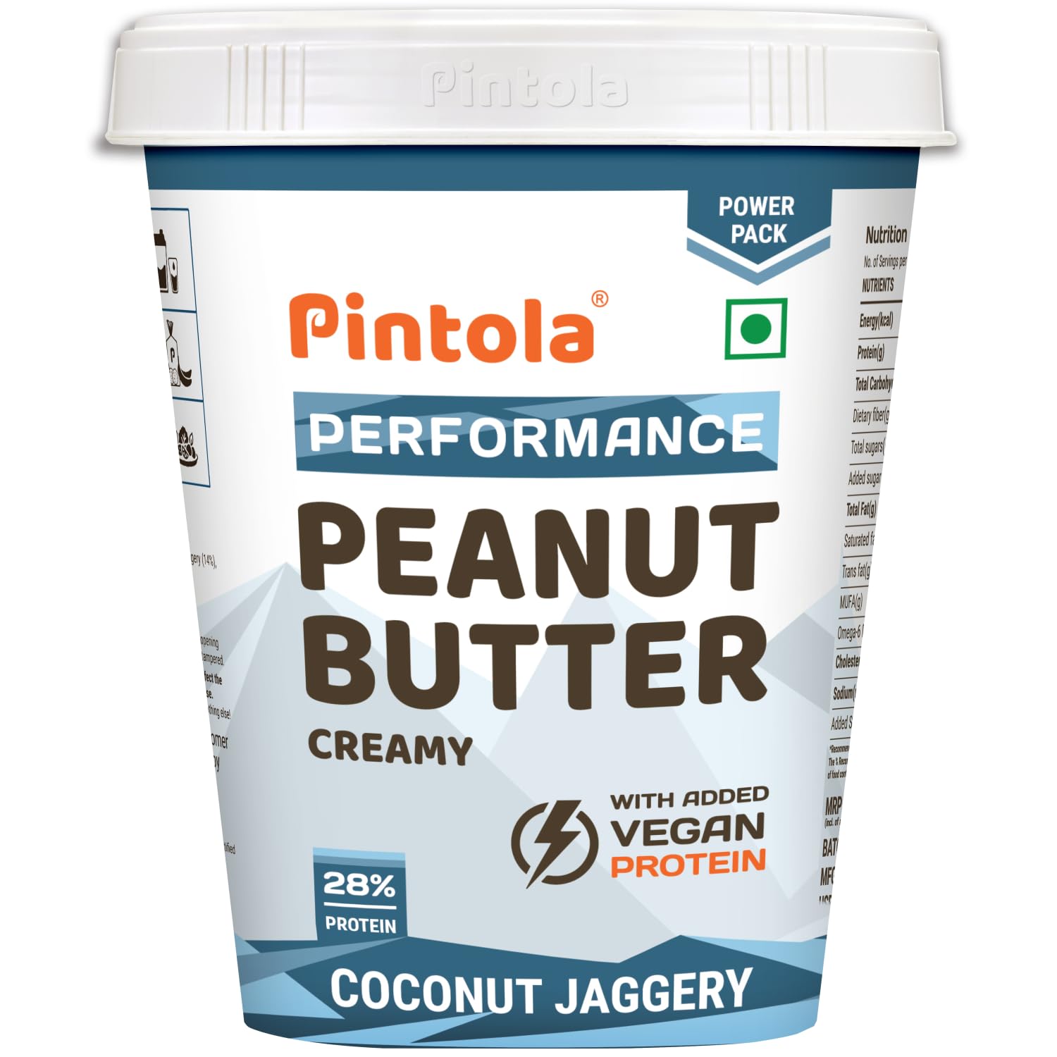 Pintola Plant Protein Peanut Butter Coconut Jaggery Creamy 510g, 28% High Protein, 7g Fiber, Vegan Protein, Gluten Free, Zero Trans Fat, Nut Butter, Bread Snacks