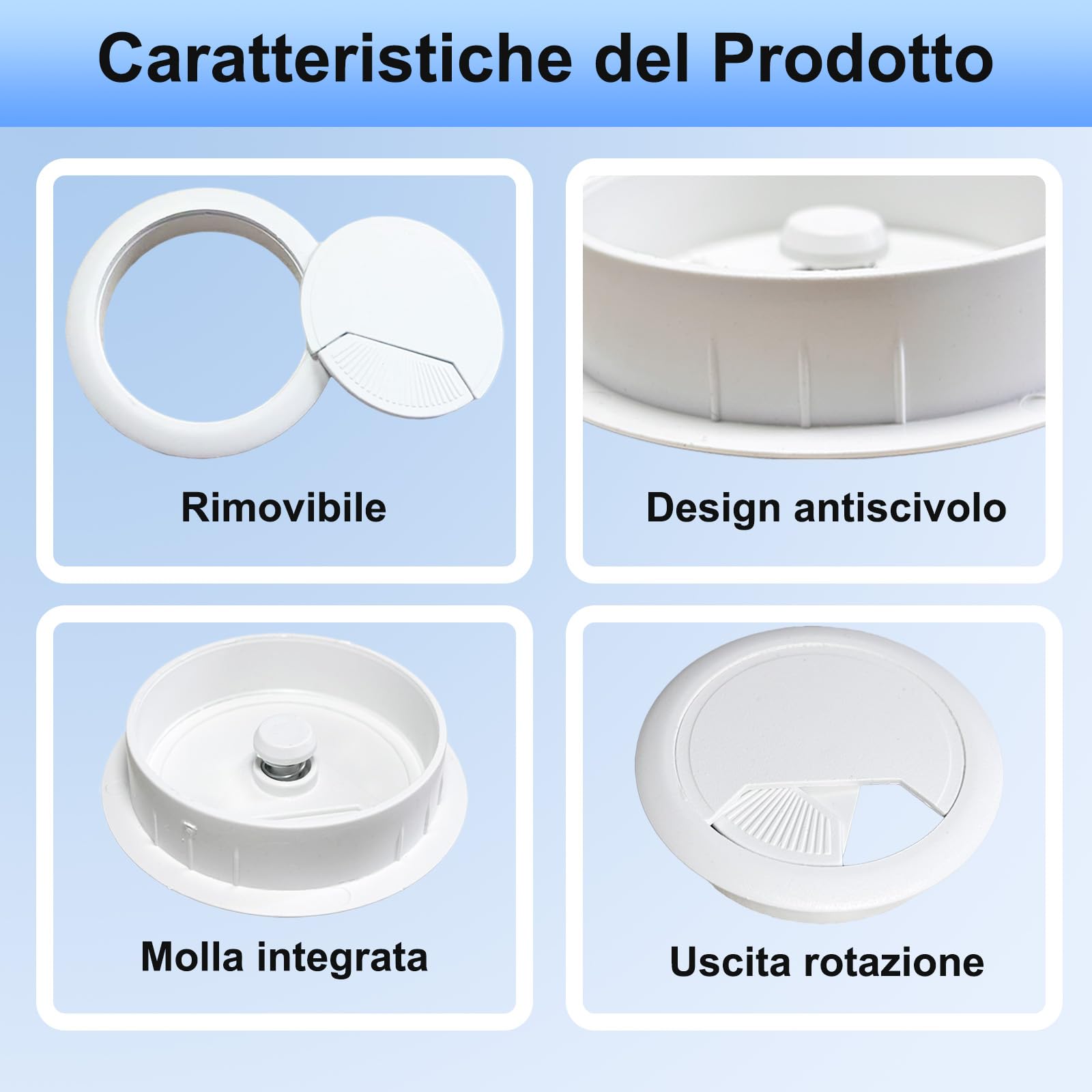 4 Pezzi Passacavi da Scrivania, Foratura per Uscita Cavo Ø 60 Mm, Passacavo Bianco per Scrivania e Postazioni di Lavoro