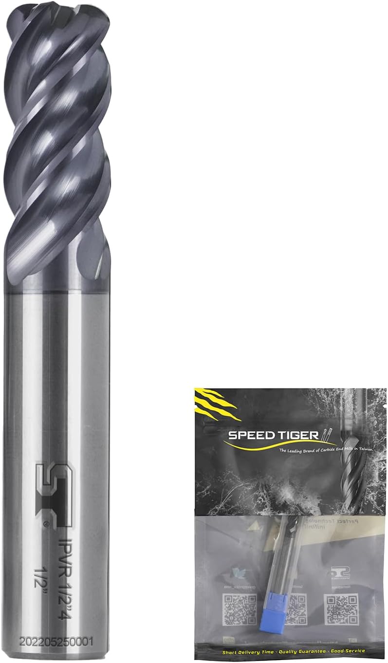 SPEED TIGER IPVR Carbide Corner Radius End Mill for Titanium - Unequal Flute Spacing and Helix Design - 4 Flute - IPVR1T1/4"0.03"4 - Made in Taiwan (1 Piece, R0.03, 1/4")