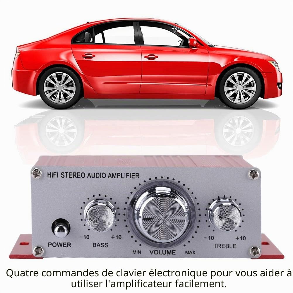 Amplificateur Numérique 20 Wx2, 4 Canaux Amplificateur Audio Hifi Stéréo Digital, Mini Amplificateur de Puissance Audio Stéréo pour PC CD DVD MP3 FM