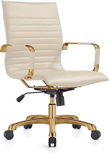 Miniatura 19 de LeisureMod Harris Silla de oficina con almohadilla suave, silla ejecutiva de piel sintética con base de acero dorado, altura ajustable, bloqueo de