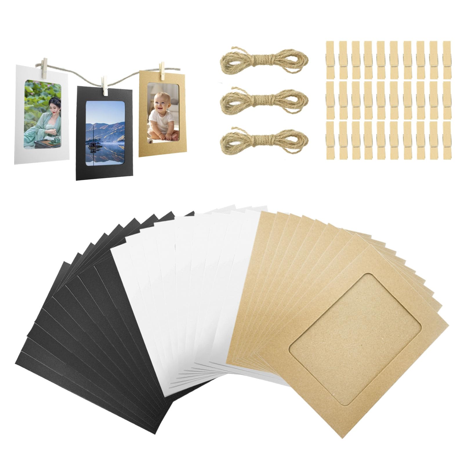 TTQiAnJ 30 Pcs Paper Photo Frame,6 inches DIY Cardboard Photo Hanging Display,Frames with Clips and Strings Photo Holders Photo Hanging Display Kit for Wall Décor