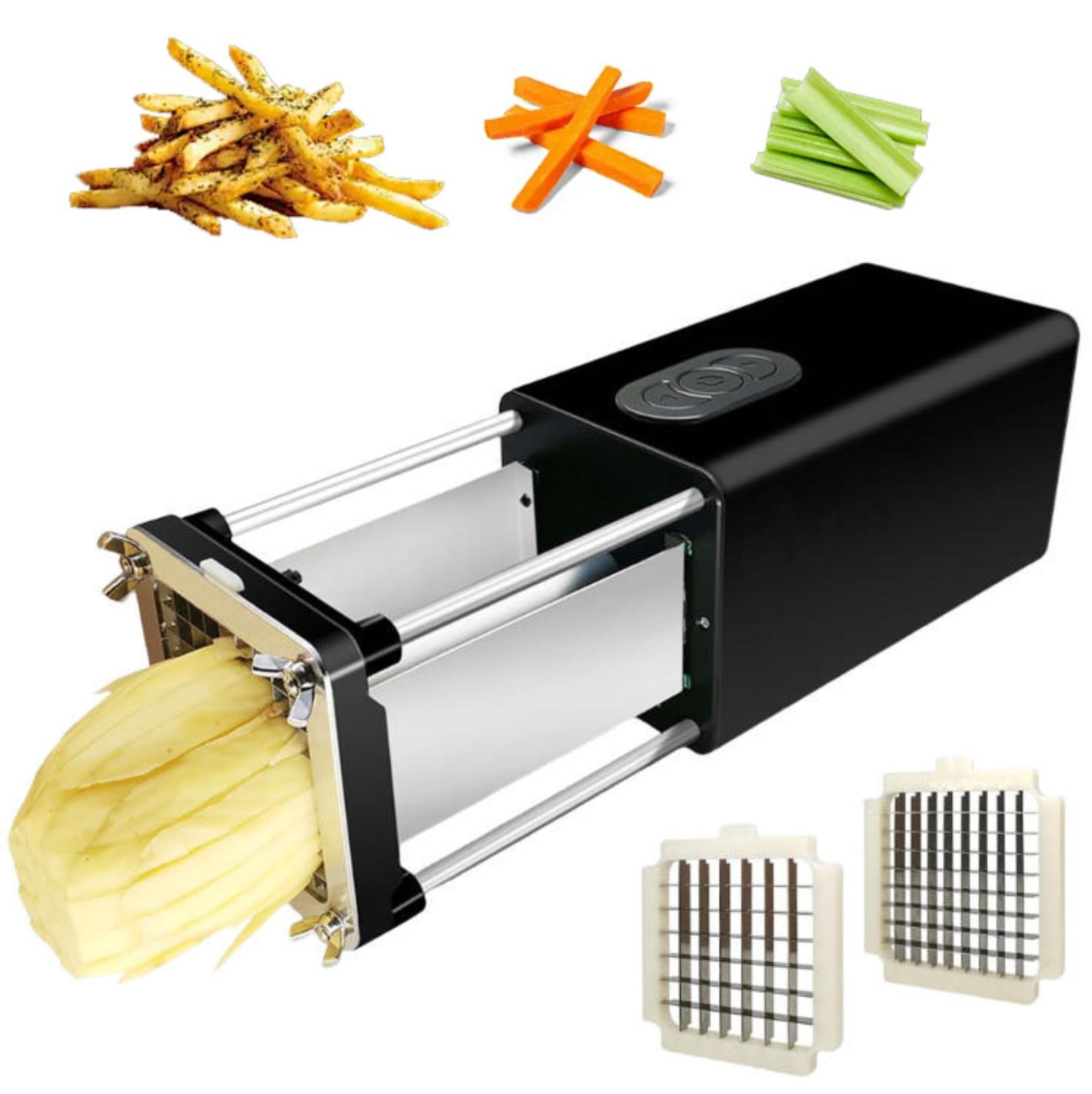 Tagliaverdure elettrico per patate, carote, cetrioli con lame da 1/2 e 3/8", ideale per patatine fritte, spicchi, strisce di verdure