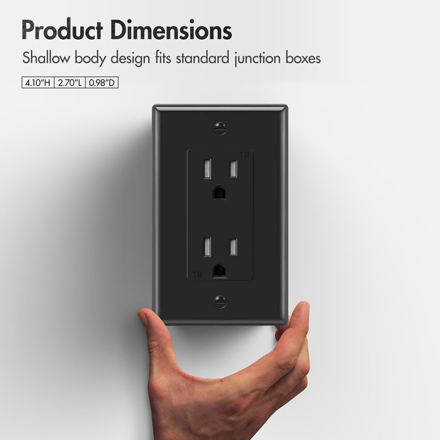 Micmi Decorator Receptacle Outlet, Tamper Resistant, Decorative Electrical Outlet Receptacle, 15Amp 125Volt, Grounding with Wall Plate UL Listed (10Pack, Black, 15Amp Outlet)