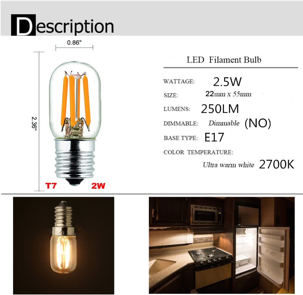 XinCanKun 6-Pack E17 LED Bulb ETL 25W Appliance T7 led Bulb 250lm