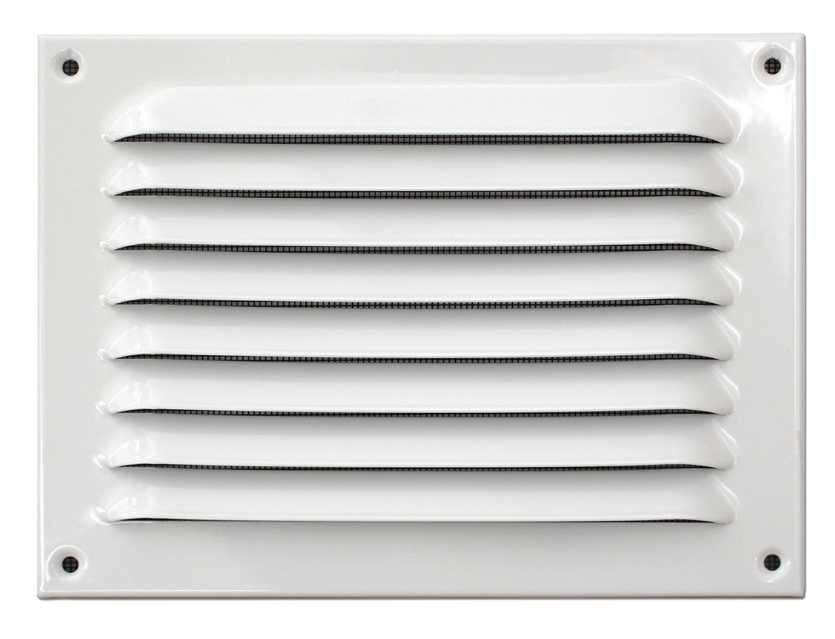 Upmann 54611 Wetterschutzgitter Alu 200x150 mm weiß mit Fliegenabschutz, für Haus, Optimaler Wetterenschutz und Fliegeni