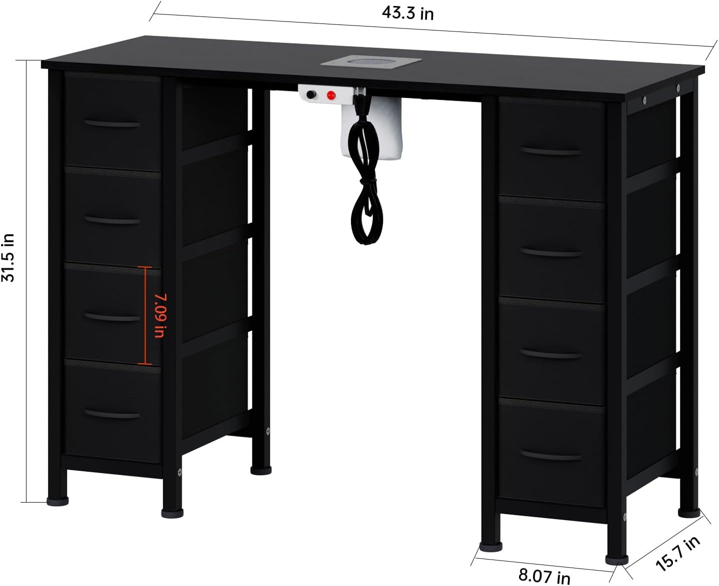 Nail Desk, Manicure Table, Nail Beauty Salon Workstation w/Electric Dust Collector, 8 Fabric Drawers