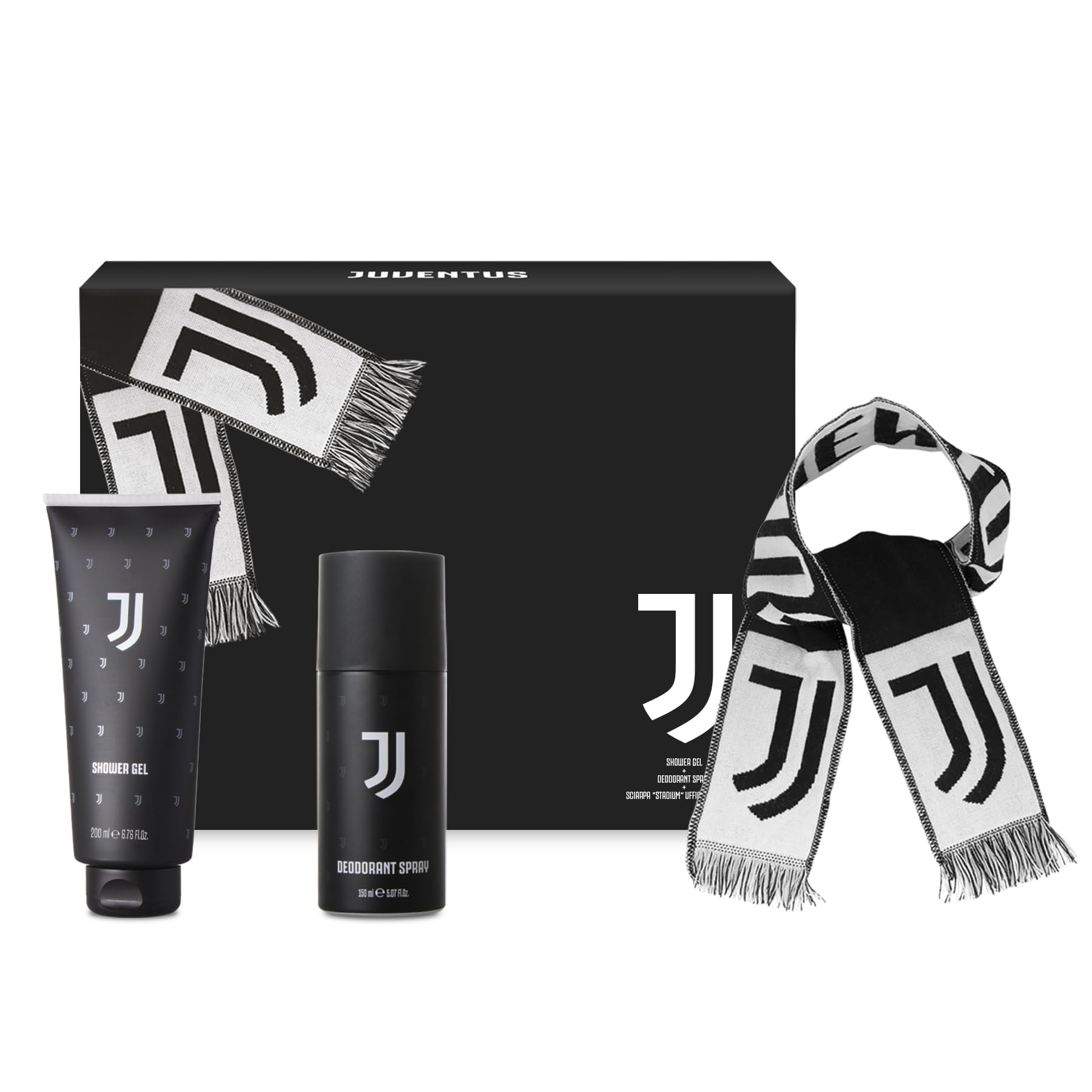 JUVENTUS | Confezione Regalo Uomo, Deodorante 150 ml + Docciaschiuma 200 ml + Sciarpa