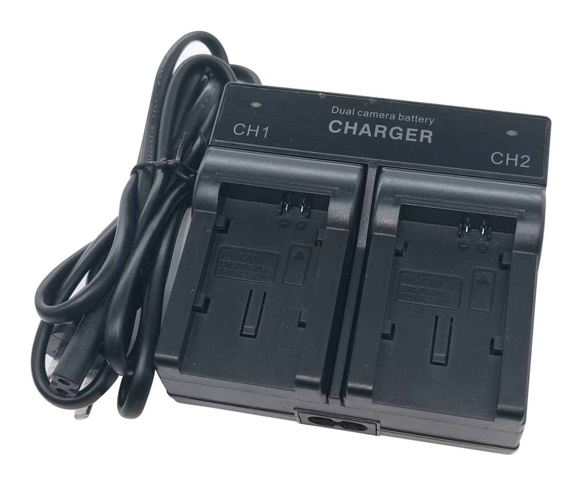 Dual Twin Mains Battery Charger for Canon BP-808 BP-819 BP-820 BP-827 BP-828 CG-800E VIXIA HF G70 G60 G50 G40 G30 XA25 XA20 XA60 XA65 XA70 XA75