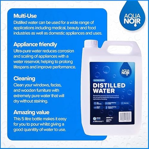 Aquanoir Distilled Water 10L (2 X 5L) | Ideal For Steam Irons, Cpap Machines & Car Batteries| Purified Water | Made In Uk - 2
